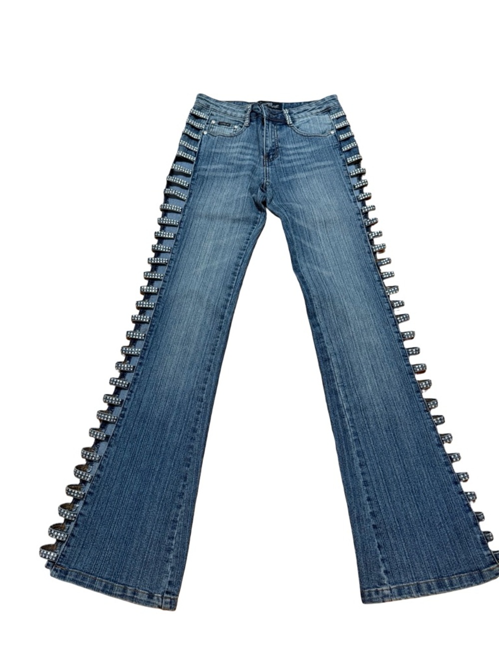 Stud-Trim Medium Blue Flare Jeans